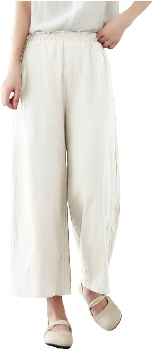 Women Linen Blend Summer Floral Pant Trousers Low Waist Baggy Stretchy Slim-Fit Pants Beach