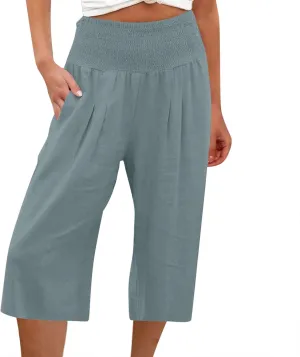 Women Linen Blend Summer Loose Pants Low Waist Baggy Stretchy Slim Fit Pant Trousers Business Work