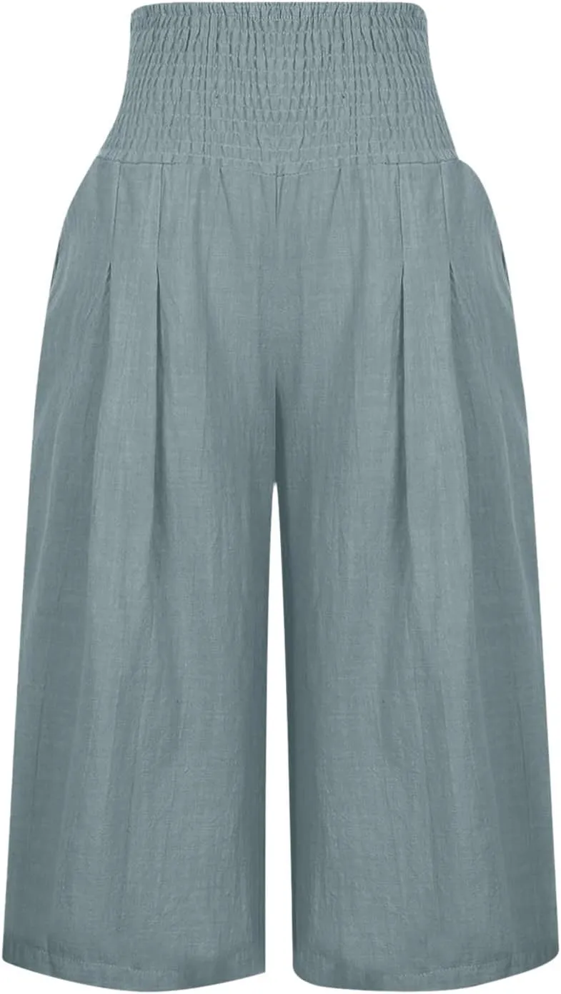 Women Linen Blend Summer Loose Pants Low Waist Baggy Stretchy Slim Fit Pant Trousers Business Work