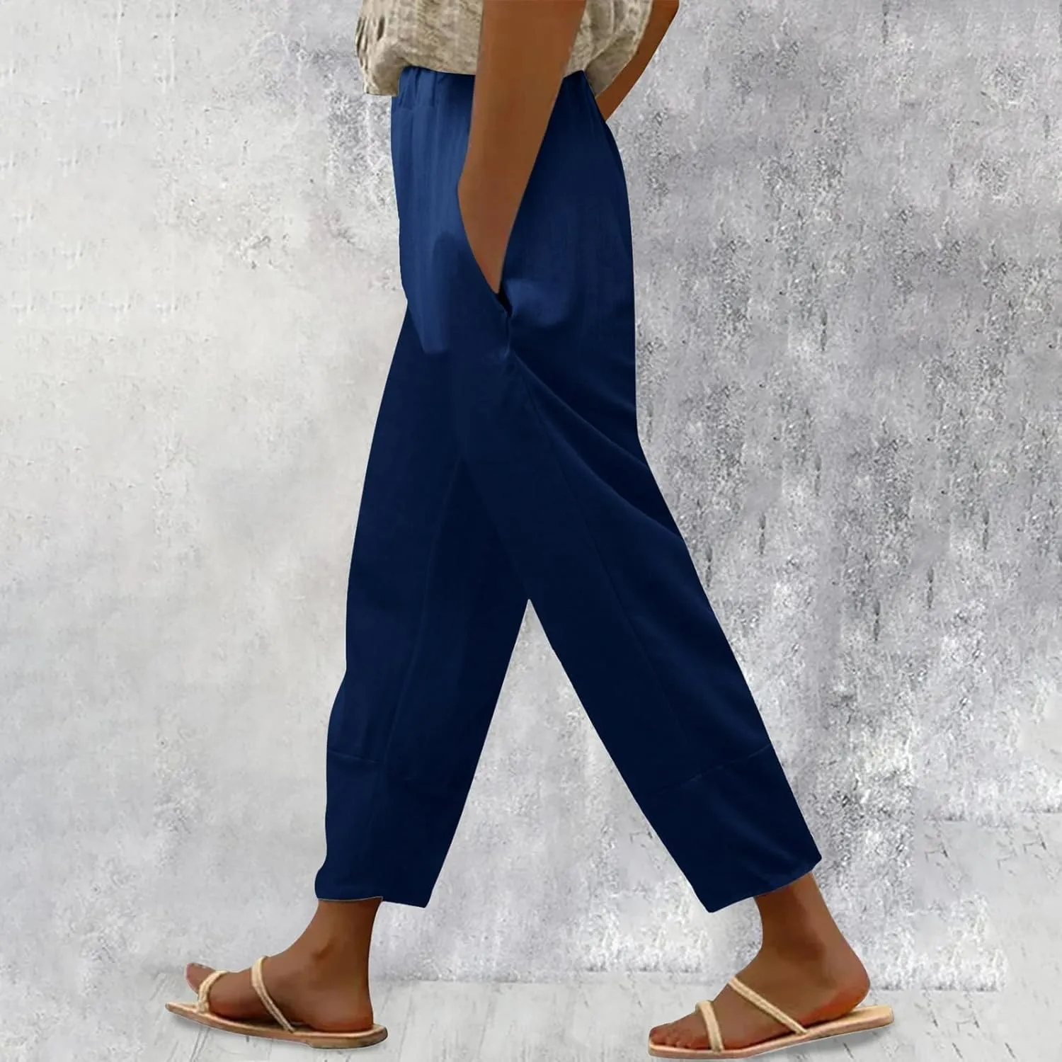 Women Linen Blend Summer Print Pant Trousers Low Waist Straight Loose Fit Pant Trousers Travel
