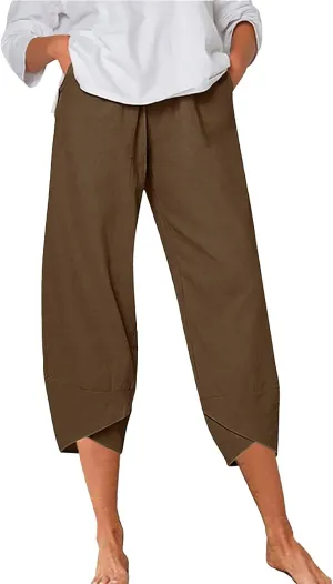 Women Linen Blend Summer Y2K Fashion Pant Trousers Low Waist Stretchy Straight Slim Fit Pants Vacation