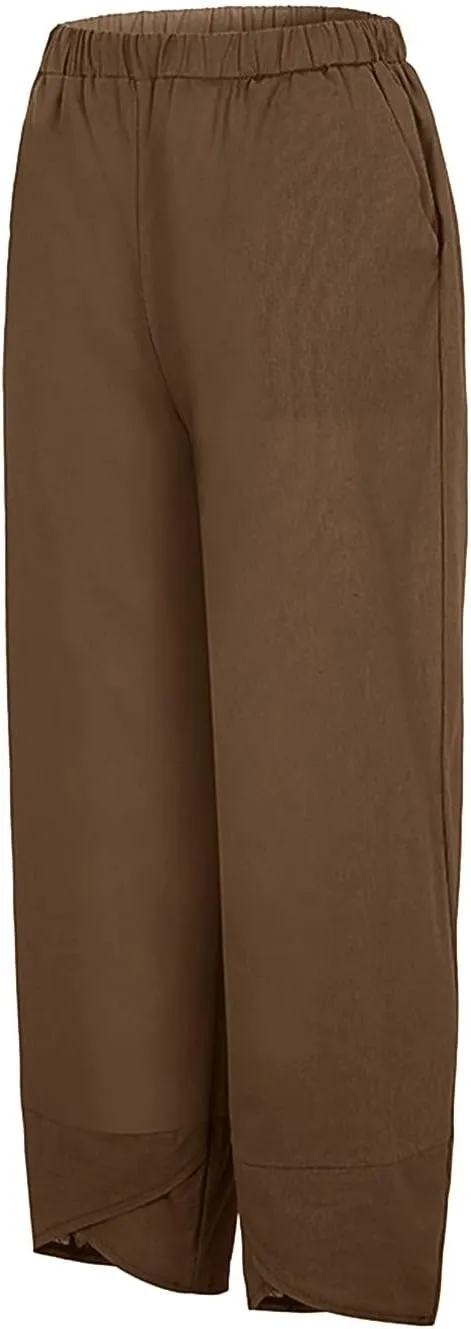 Women Linen Blend Summer Y2K Fashion Pant Trousers Low Waist Stretchy Straight Slim Fit Pants Vacation
