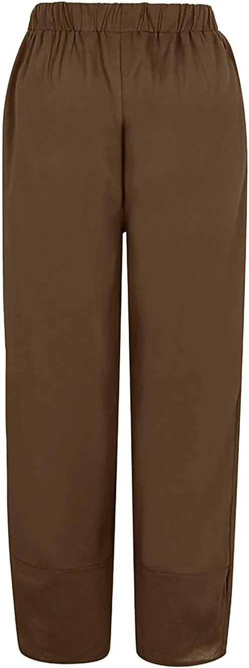 Women Linen Blend Summer Y2K Fashion Pant Trousers Low Waist Stretchy Straight Slim Fit Pants Vacation