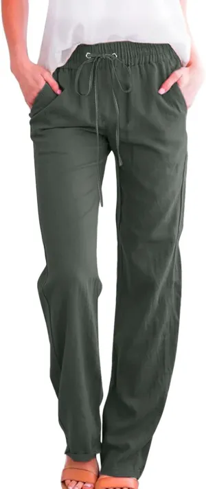 Women Linen Palazzo Pants Winter Low Outfits Trousers with Pockets Flare Leggings High Waisted