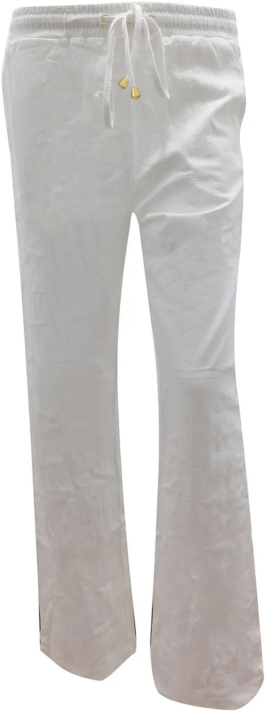 Women Linen Pants Beach Drawstring Joggers Cotton Loose Gauze Pants Summer Causal Lightweight Pants Wide Leg Trousers