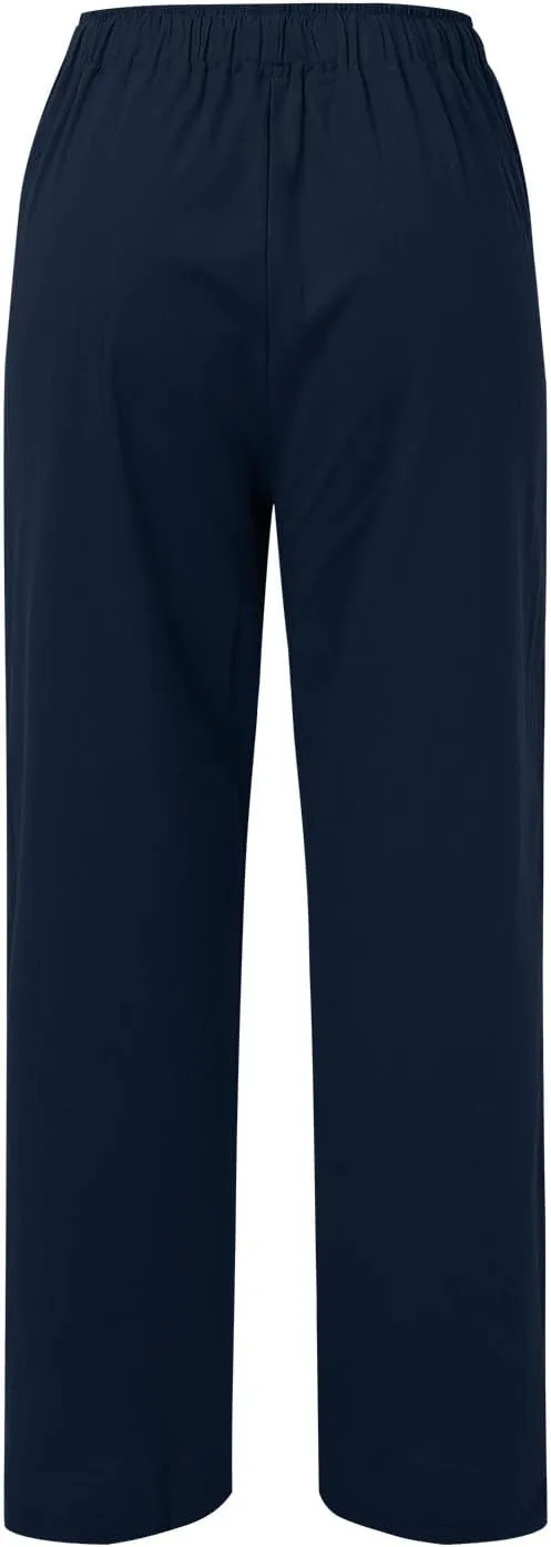 Women Linen Pants Wide Leg Pants High Waist Drawstring Casual Palazzo Loose Beach Pant Comfy Summer Trousers