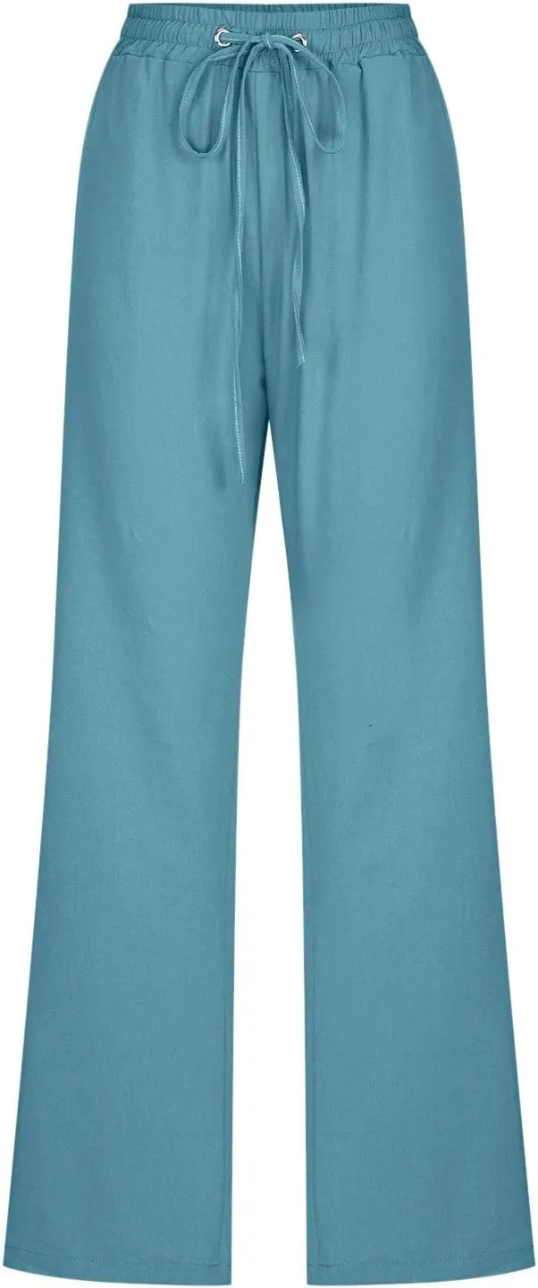 Women Linen Summer Boho Pant Trousers Low Waist Stretchy Plus Size Trouser Business Work