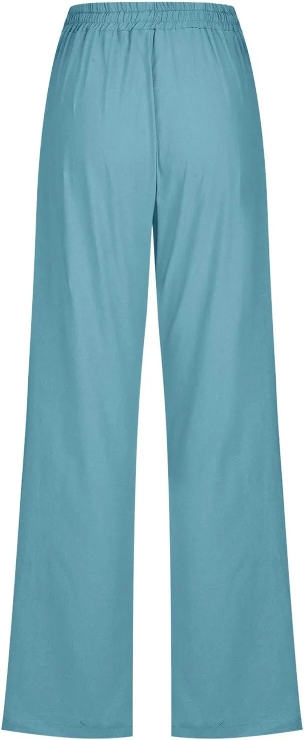Women Linen Summer Boho Pant Trousers Low Waist Stretchy Plus Size Trouser Business Work