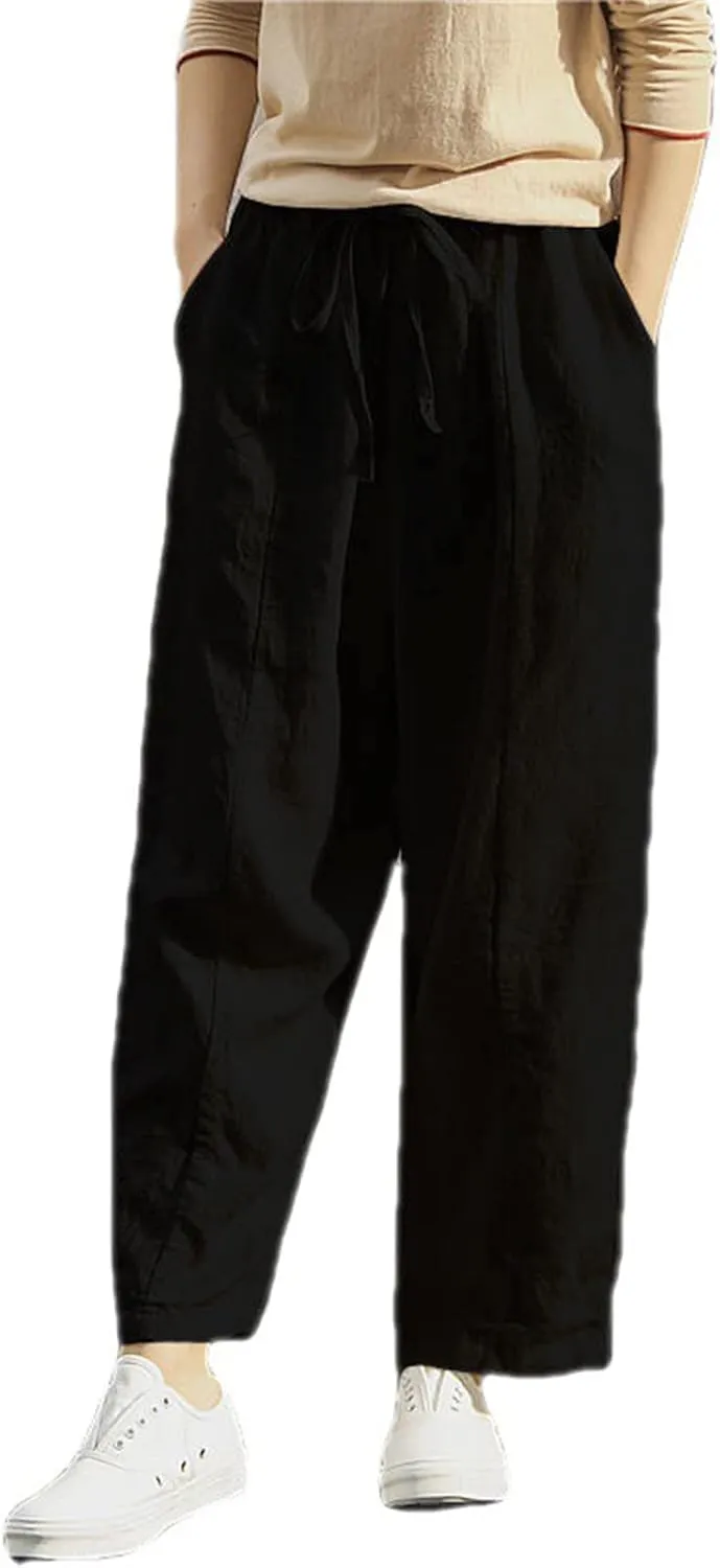 Women Linen Summer Split Flowy Palazzo Pants Low Waist Ankle Length Slim Fit Palazzo Pants Business Work