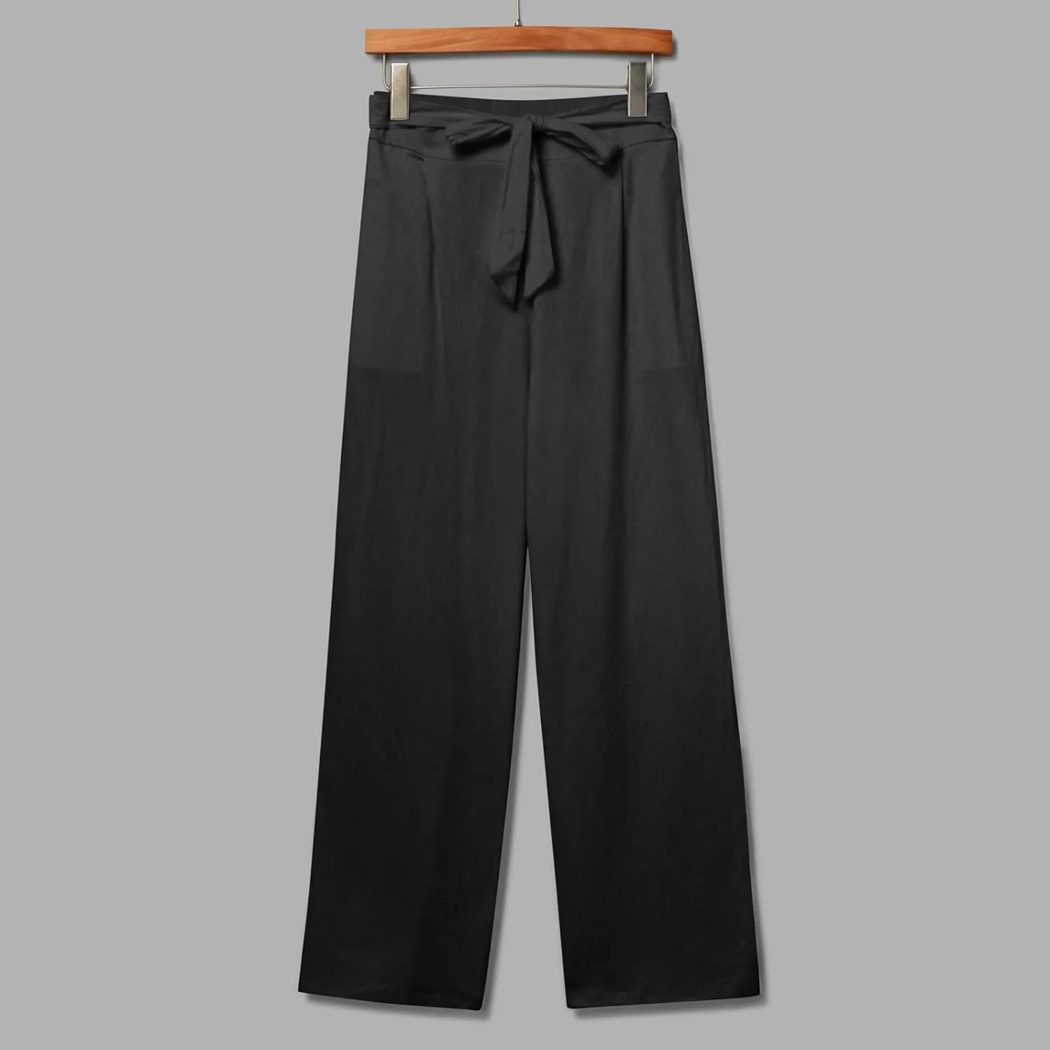 Women Linen Summer Tie Knot Palazzo Lounge Pants Elastic Waist Wide Leg Loose Fit Pants Travel