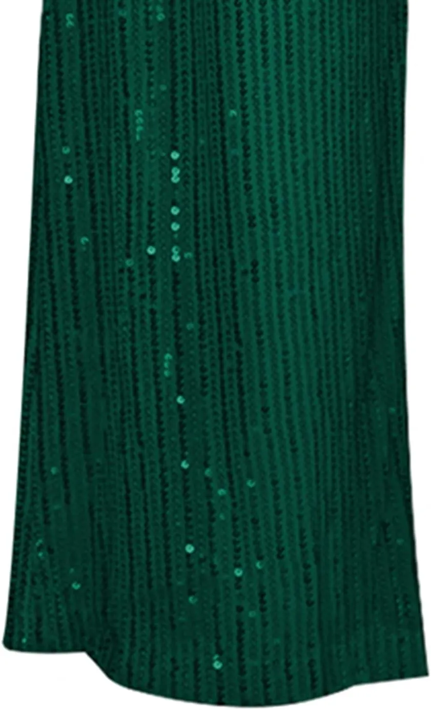 Women Sequins Wide Leg Pants High Waist Sparkle Glitter Trousers Bling Glitter Elastic Loose Flare Bell Bottom Shiny Pants