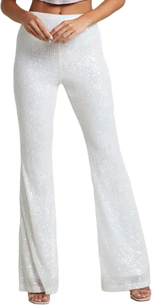 Women Sequins Wide Leg Pants High Waist Sparkle Glitter Trousers Bling Glitter Elastic Loose Flare Bell Bottom Shiny Pants