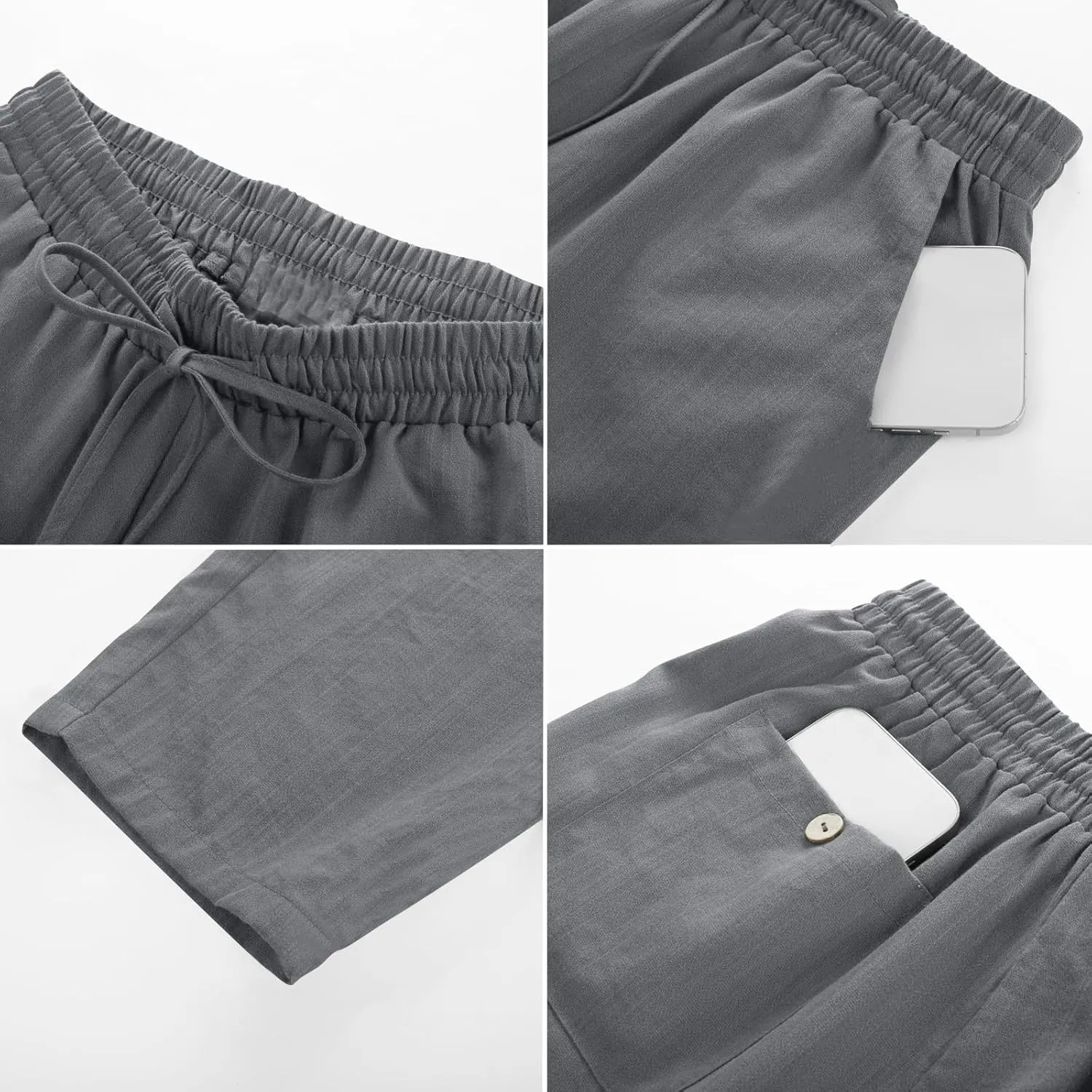 Women Straight Leg Pants Elastic Drawstring Trousers with Pockets 2025 Summer Casual Cotton Linen Beach Lounge Clothes