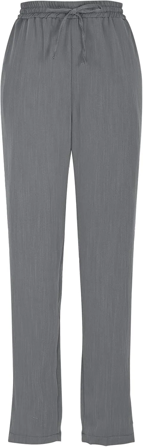 Women Straight Leg Pants Elastic Drawstring Trousers with Pockets 2025 Summer Casual Cotton Linen Beach Lounge Clothes