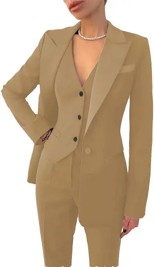 Women Suit Slim Fit Elegance Notch Lapel 3 Piece Workplace Style Jacket(Blazer Vest Pants