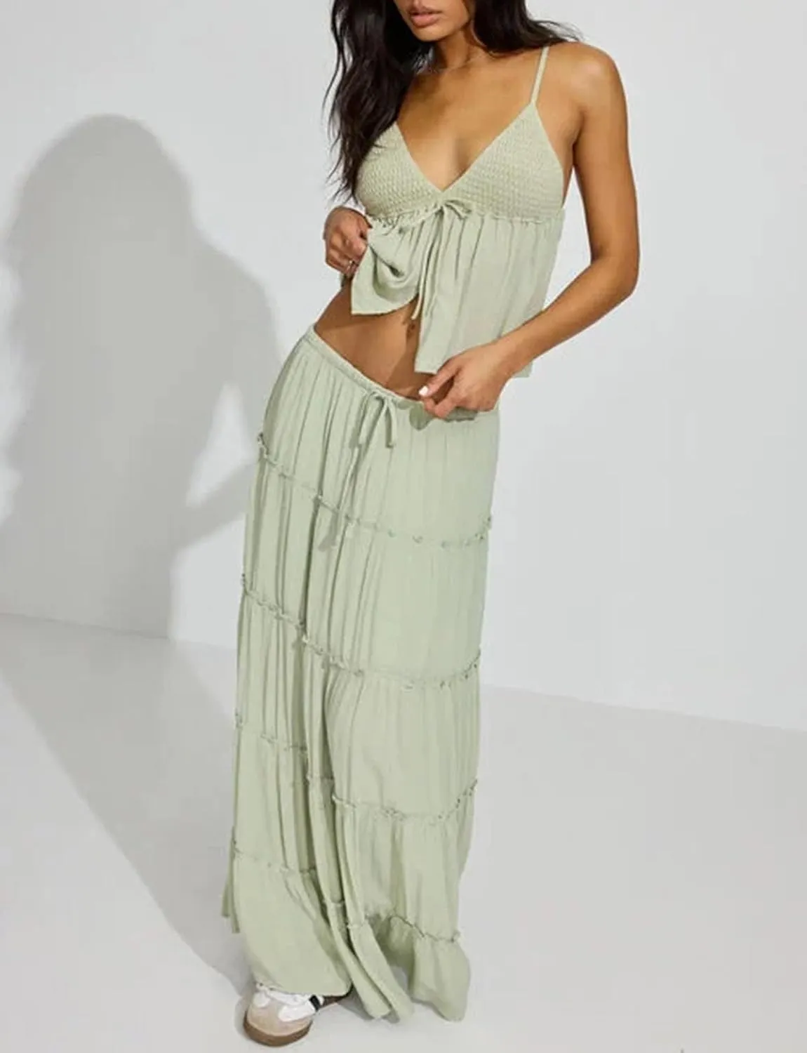 Women Summer Going Out Tops V Neck Knit Bust Flowy Plisse Y2k Camisole Crop Tops Sexy Split Sleeveless Cami Shirt