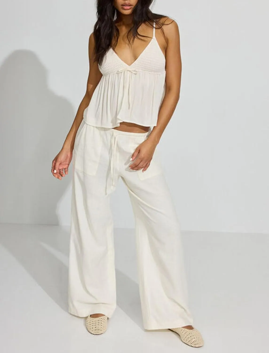 Women Summer Going Out Tops V Neck Knit Bust Flowy Plisse Y2k Camisole Crop Tops Sexy Split Sleeveless Cami Shirt