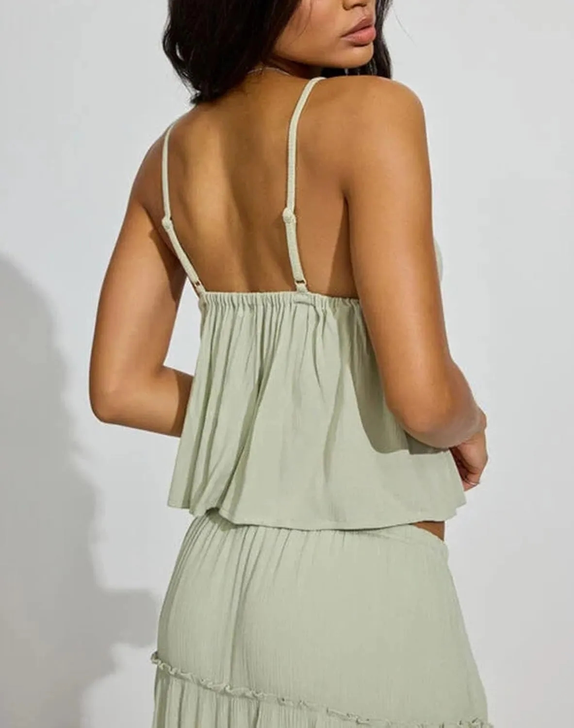 Women Summer Going Out Tops V Neck Knit Bust Flowy Plisse Y2k Camisole Crop Tops Sexy Split Sleeveless Cami Shirt