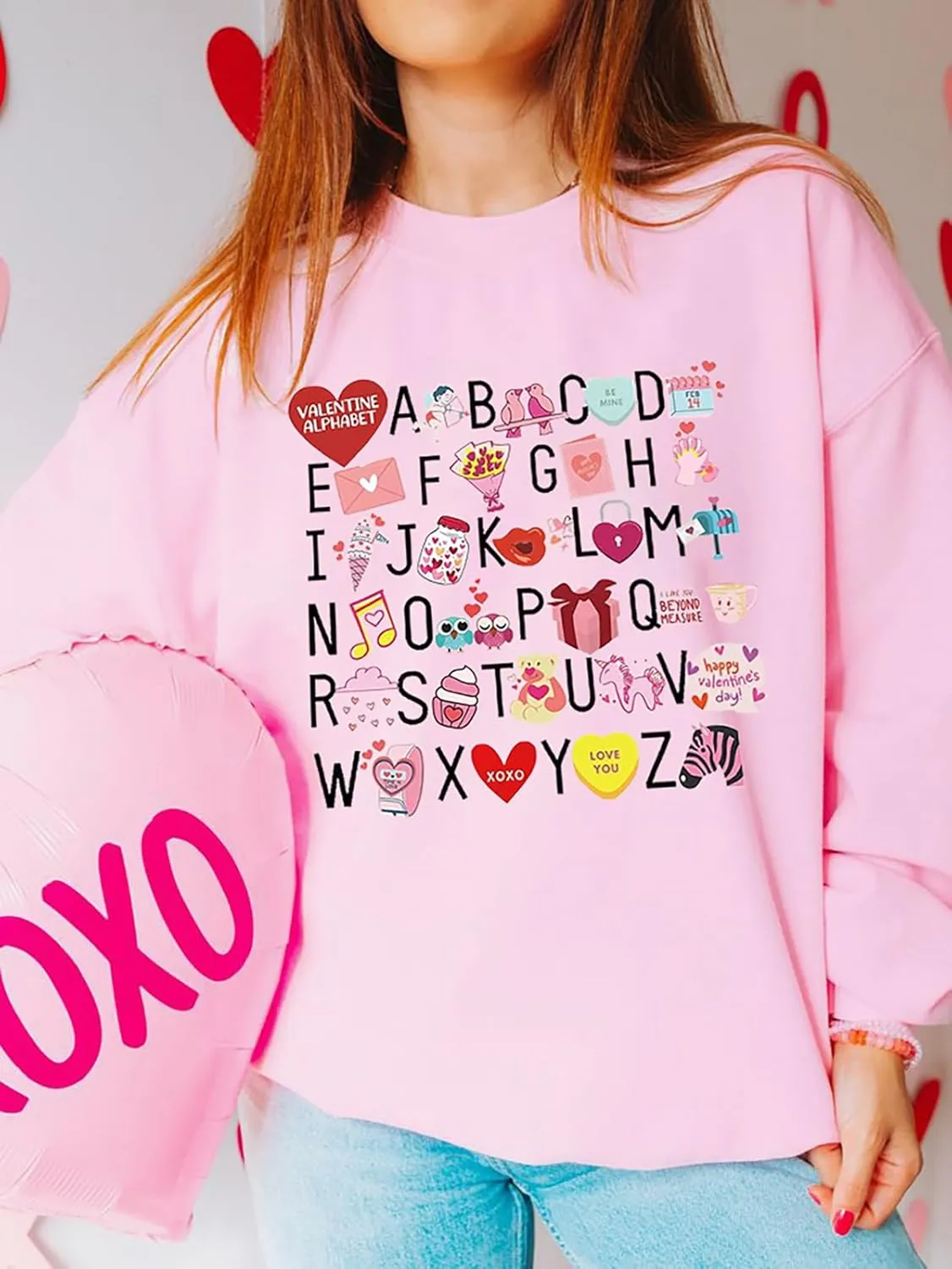Women Sweatshirt Funny Cute Candy Heart Graphic Pullover Tops