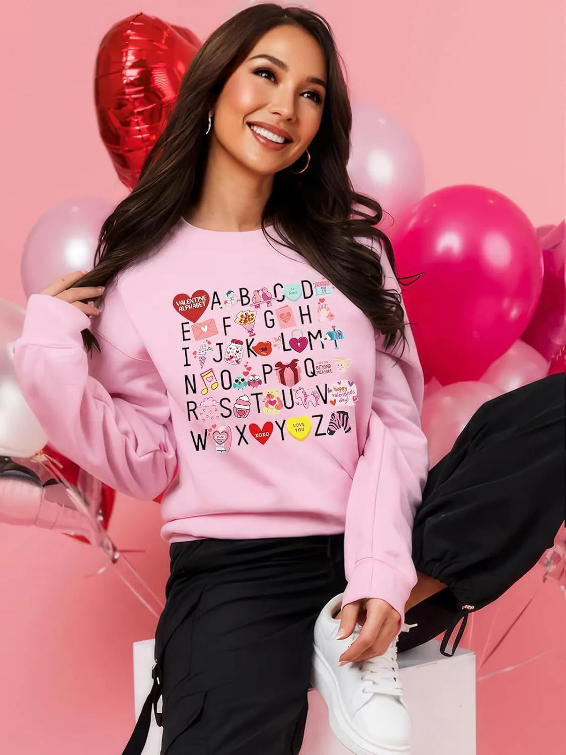 Women Sweatshirt Funny Cute Candy Heart Graphic Pullover Tops