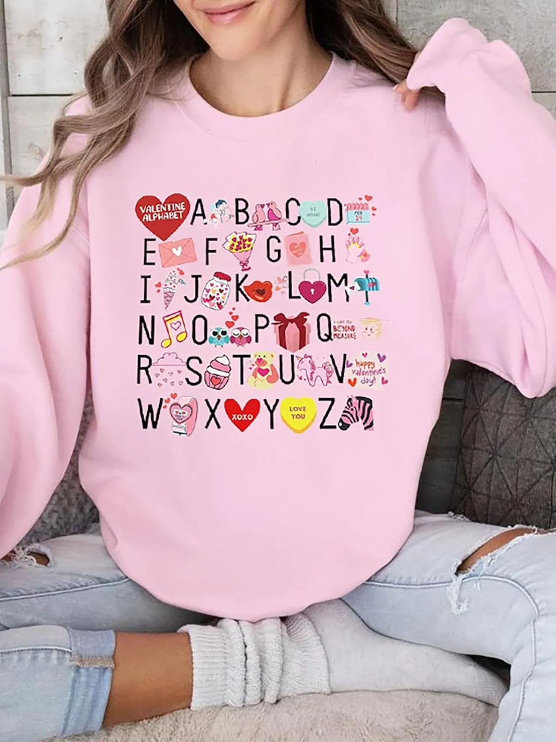 Women Sweatshirt Funny Cute Candy Heart Graphic Pullover Tops