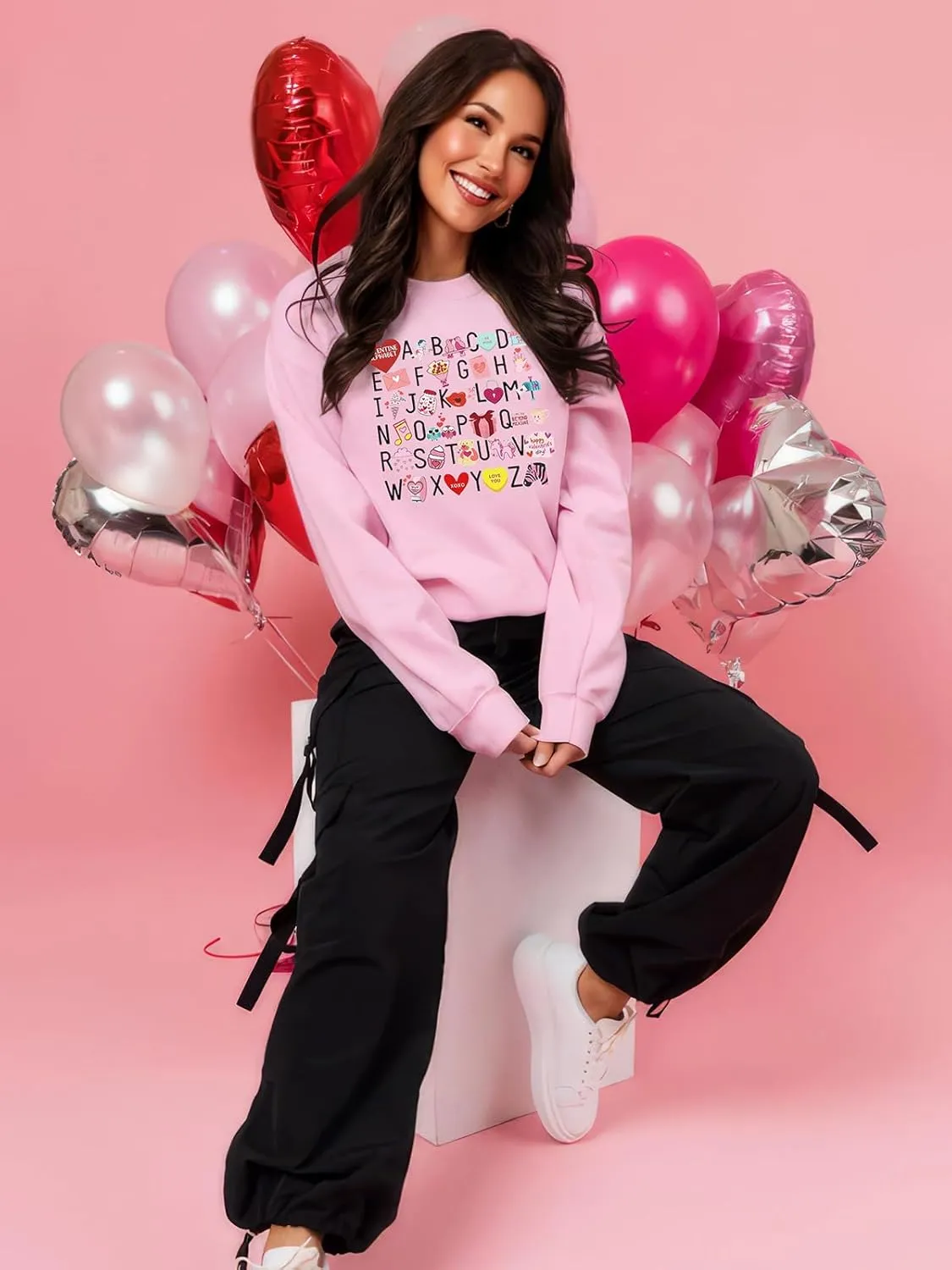 Women Sweatshirt Funny Cute Candy Heart Graphic Pullover Tops