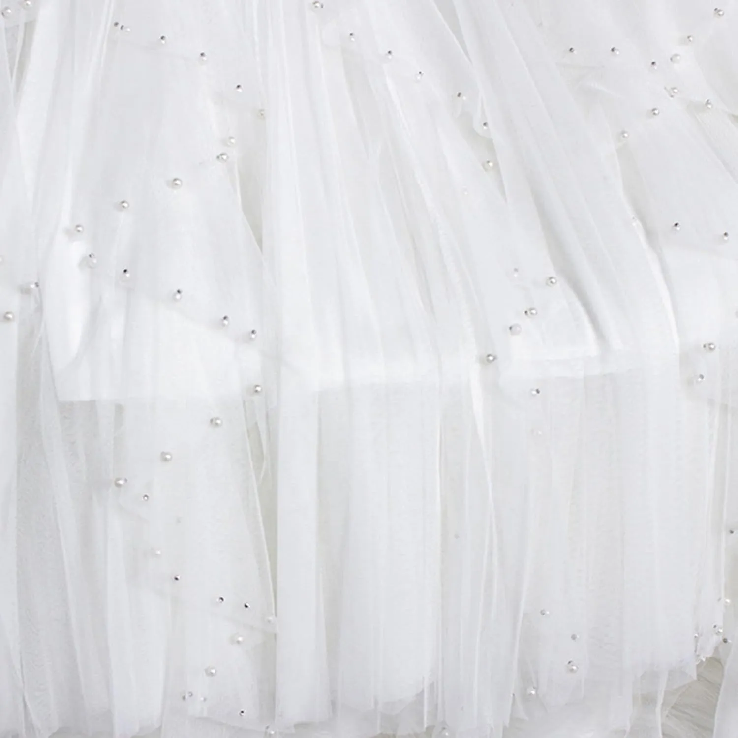 Women Tutu Tulle Long Skirt Elastic High Waist Layered Skirt Mesh Midi Skirt Irregular A-Line Beading Party Skirts