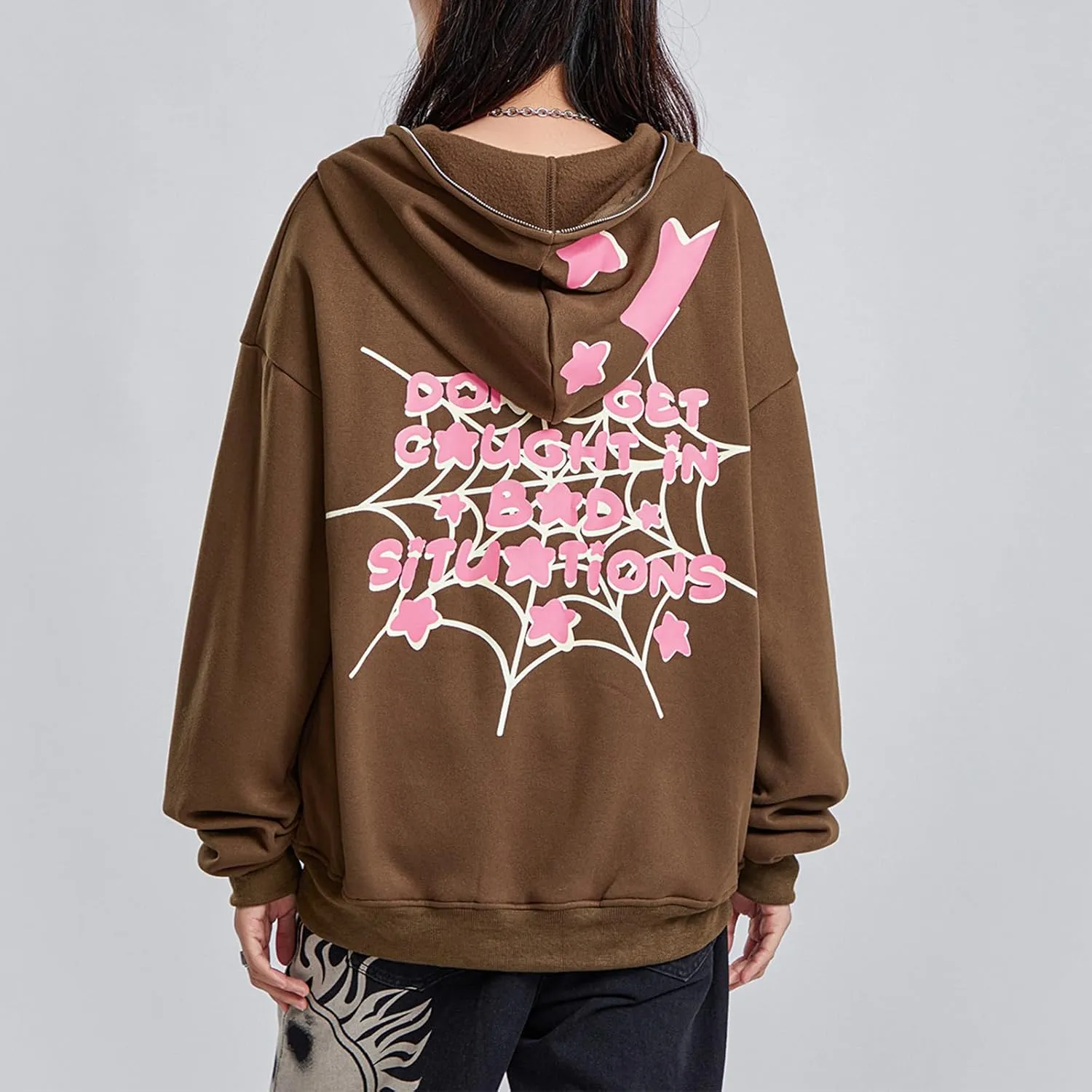 Women Y2k Zip Up Hoodies Star Skull Graphic Long Sleeve Jackets Hip Hop Harajuku Goth Oversized Hooded Sweatshirt