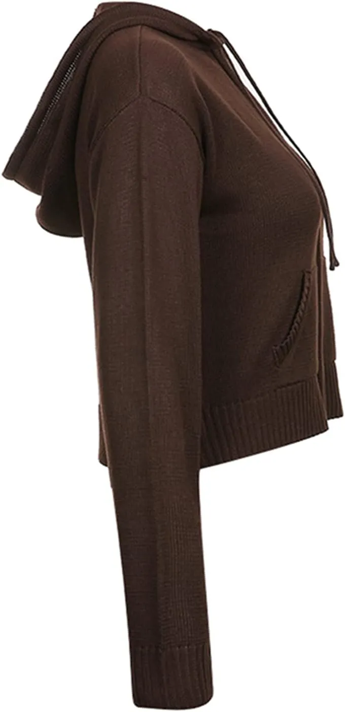 Women Zip Up Oversized Hoodies Solid Color Ribbed Knit Pullover Tops Y2k Cardigan Top Aesthetic