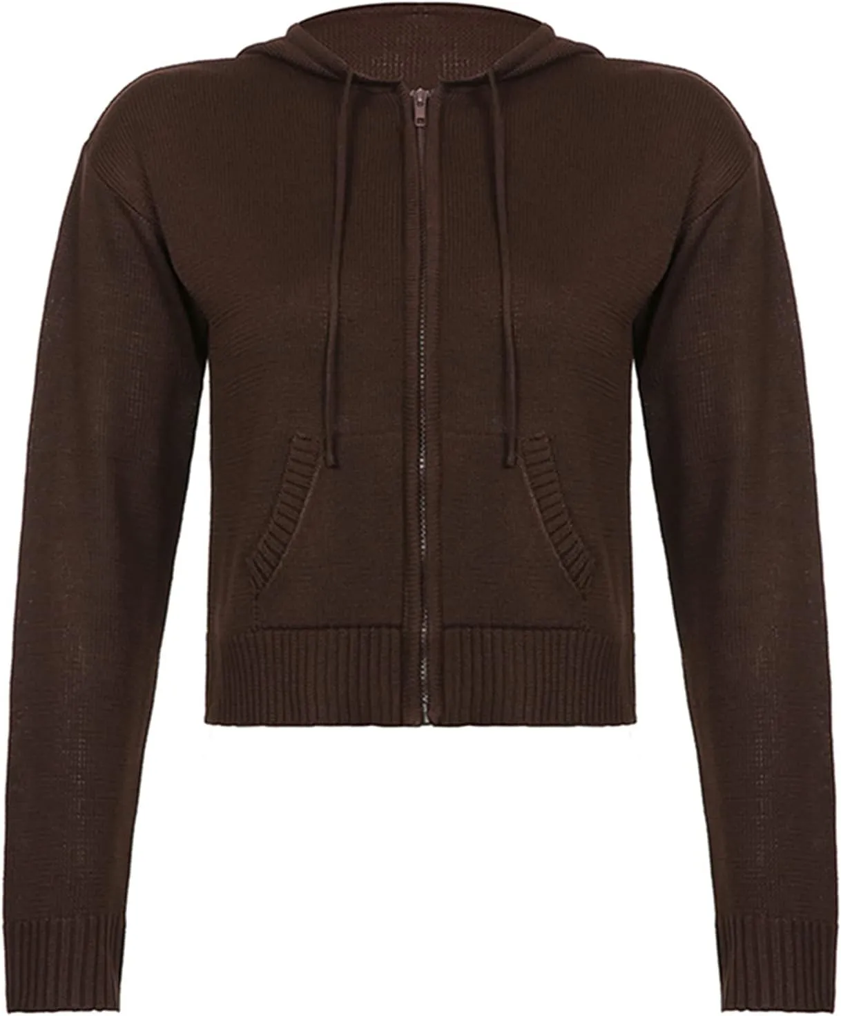 Women Zip Up Oversized Hoodies Solid Color Ribbed Knit Pullover Tops Y2k Cardigan Top Aesthetic