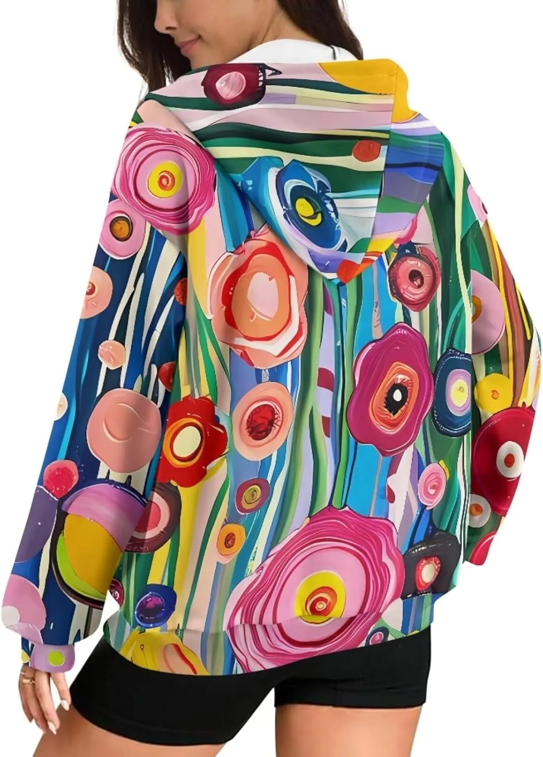 Women Zippered Hoodies Hooded Sweatshirt with Pocket Oversized Hoodie Drawstring Sweater Breathable Jacket Top
