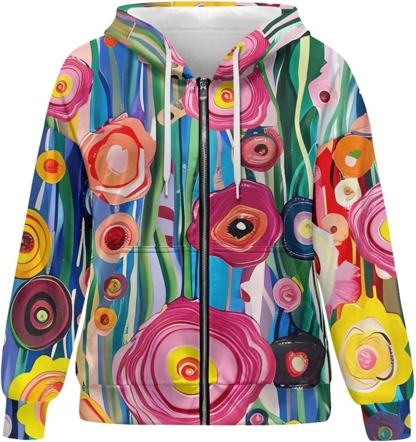 Women Zippered Hoodies Hooded Sweatshirt with Pocket Oversized Hoodie Drawstring Sweater Breathable Jacket Top