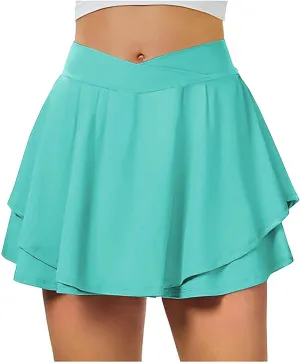 Womens Athletic Skirts Tennis Golf Shorts Criss Cross Waist High Waisted Flowy Pleated Skirts Tummy Control Skorts