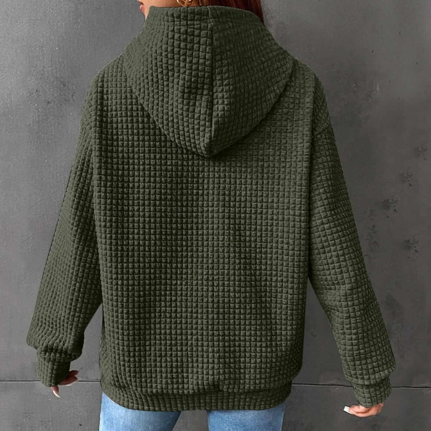 Womens Button Drawstring Y2k Hoodie Drop Shoulder Baggy Hooded Sweatshirt Lightweight Pullover Fall Clothes w/Pockets