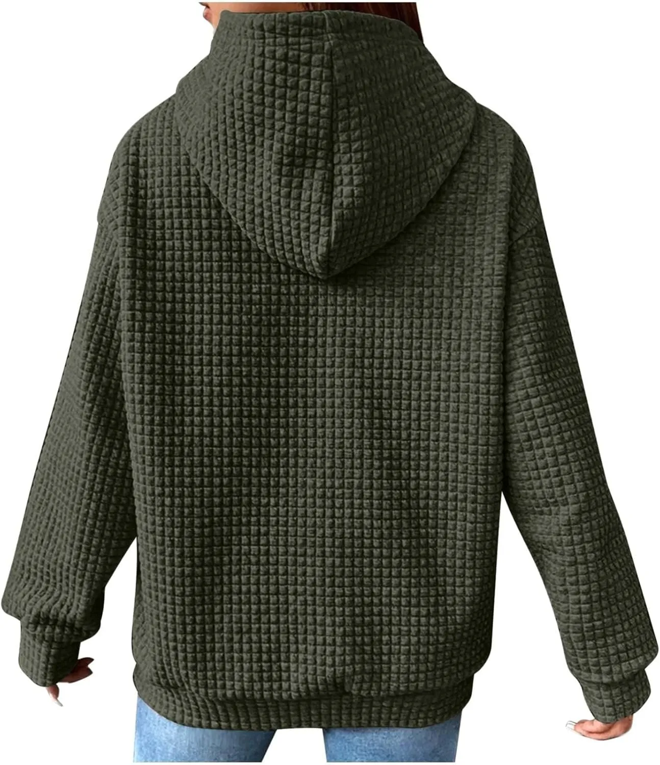 Womens Button Drawstring Y2k Hoodie Drop Shoulder Baggy Hooded Sweatshirt Lightweight Pullover Fall Clothes w/Pockets