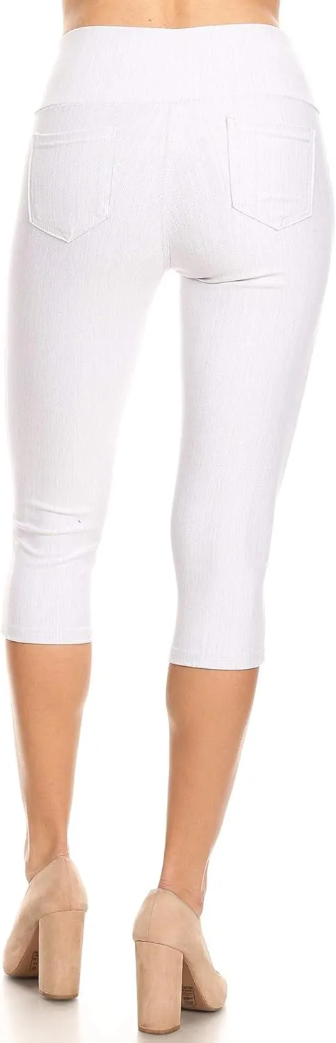 Women's Capri Denim Jeggings High Waisted Pull on Stretch Cropped Skinny Pants Regular & Plus Size