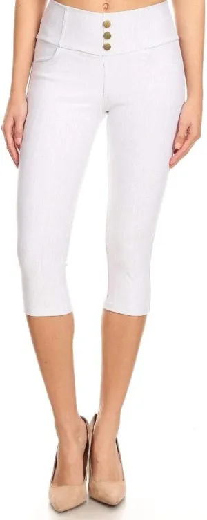 Women's Capri Denim Jeggings High Waisted Pull on Stretch Cropped Skinny Pants Regular & Plus Size