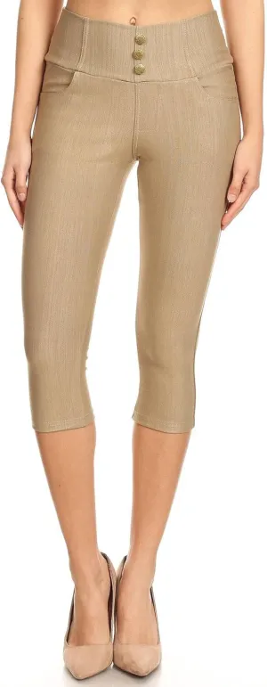 Women's Capri Denim Jeggings High Waisted Pull on Stretch Cropped Skinny Pants Regular & Plus Size