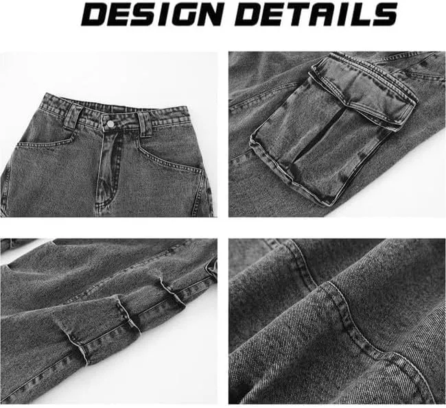 Women's Cargo Pants Low Waist Baggy Jeans Y2K Pocket Wide Leg Casual Trendy Streetwear Grunge Emo Clothes