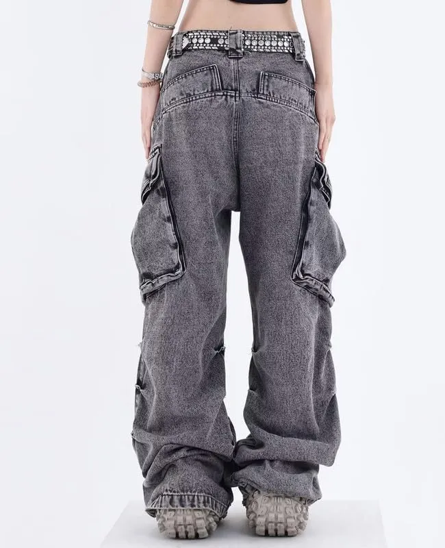 Women's Cargo Pants Low Waist Baggy Jeans Y2K Pocket Wide Leg Casual Trendy Streetwear Grunge Emo Clothes
