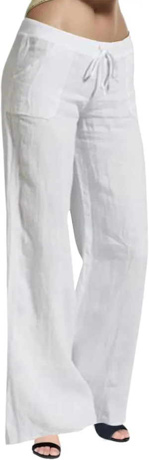 Women's Casual Cotton Linen Pants Summer Plus Size Elastic Waist Wide Leg Comfy Solid Lounge Trouser with Pockets