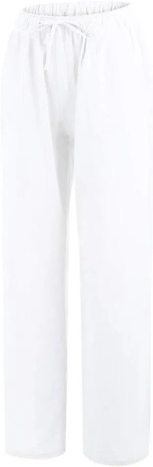Women's Casual Cotton Linen Pants Summer Plus Size Elastic Waist Wide Leg Comfy Solid Lounge Trouser with Pockets