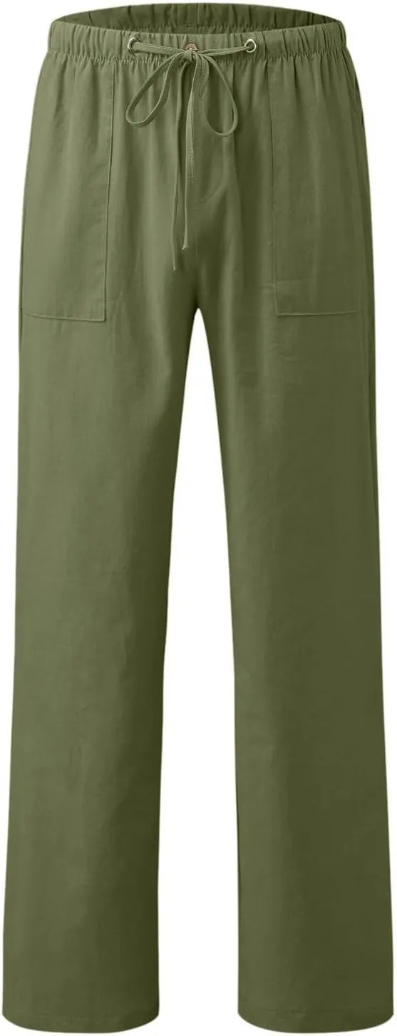 Womens Casual Linen High Waist Pants Drawstring Loose Fit Summer Pants Trousers with Side Pockets 2025