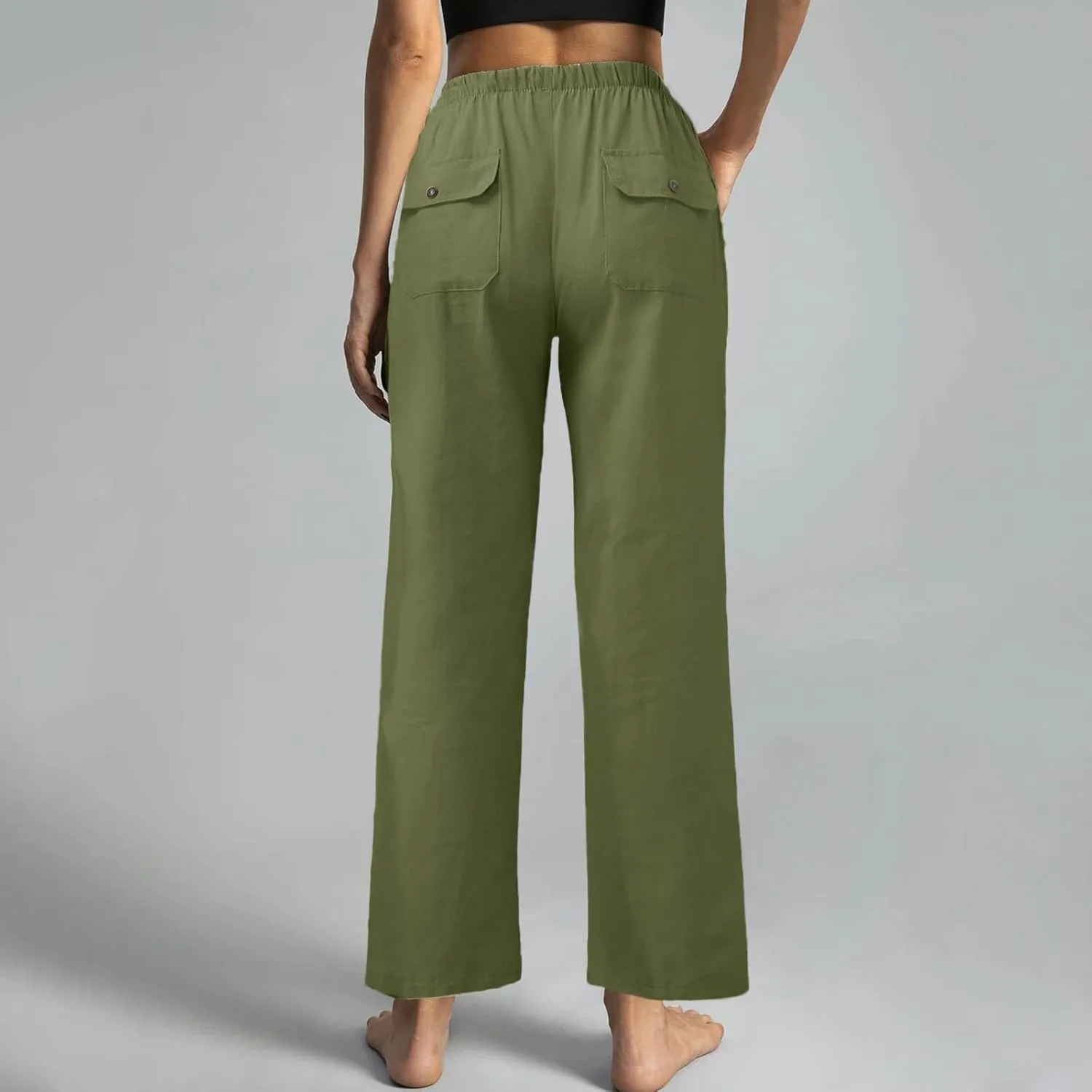 Womens Casual Linen High Waist Pants Drawstring Loose Fit Summer Pants Trousers with Side Pockets 2025