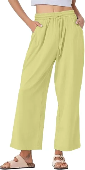 Womens Casual Linen High Waist Pants Drawstring Waist Loose Fit Summer Pants Beach Trousers Outfits