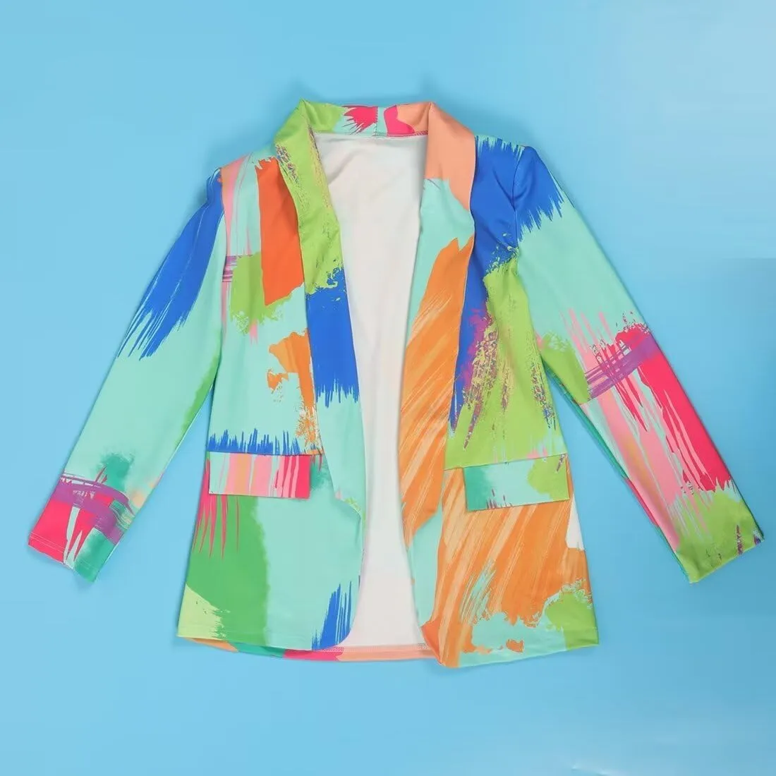 Womens Casual Printed Blazers Long Sleeve Open Front Office Work Suits Blazer Jackets Streetwear