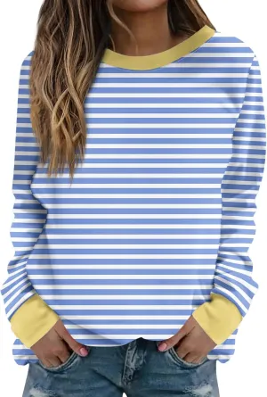 Womens Casual Striped Pullover Tops Long Sleeve Crewneck Oversized Sweatshirts 2024 Fall Clothes