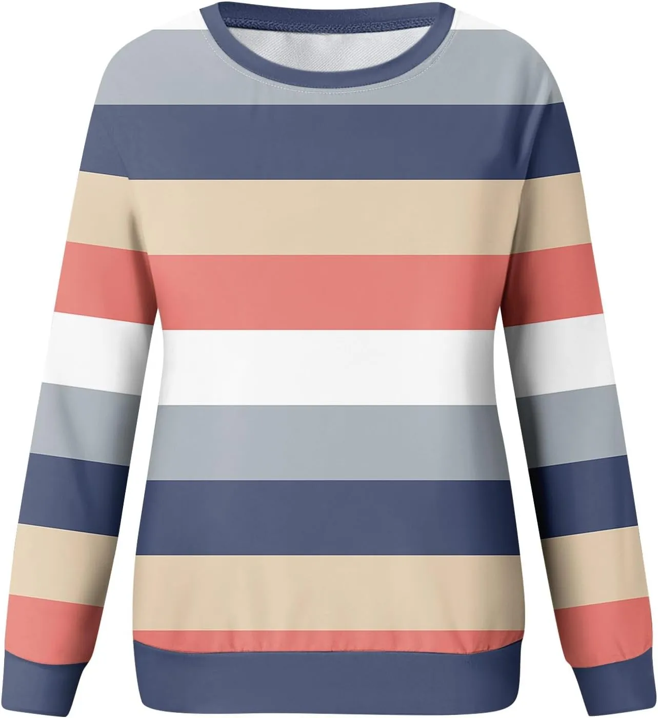 Womens Casual Striped Pullover Tops Long Sleeve Crewneck Oversized Sweatshirts 2024 Fall Clothes