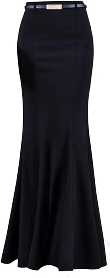 Women's Classic High Waist Solid Fishtail Mermaid Long Skirt for Evening Party Black Ruffle Victorian Retro Skirts