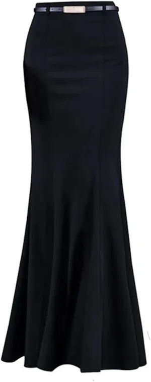 Women's Classic High Waist Solid Fishtail Mermaid Long Skirt for Evening Party Black Ruffle Victorian Retro Skirts